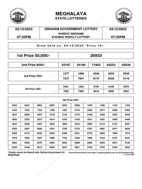 SUNDAY SINGHAM EVENING WEEKLY LOTTERY.